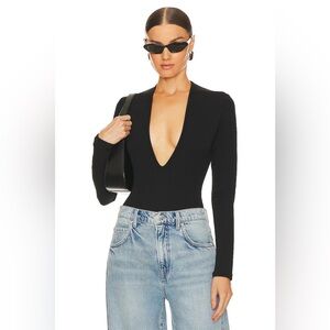 Agolde Black Fitted Long Sleeve Bodysuit